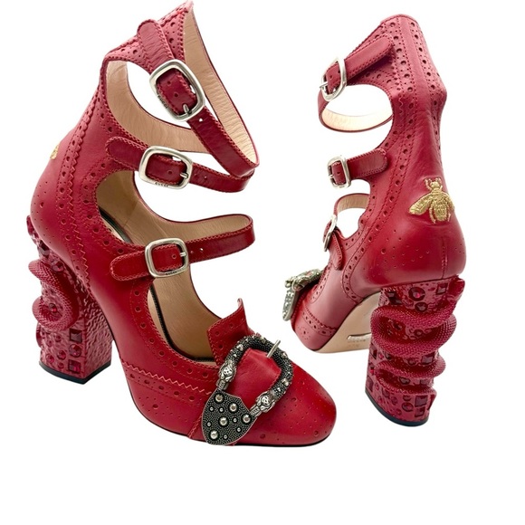 Gucci Queercore Brogue red embellished heels 37.5 - Picture 1 of 12